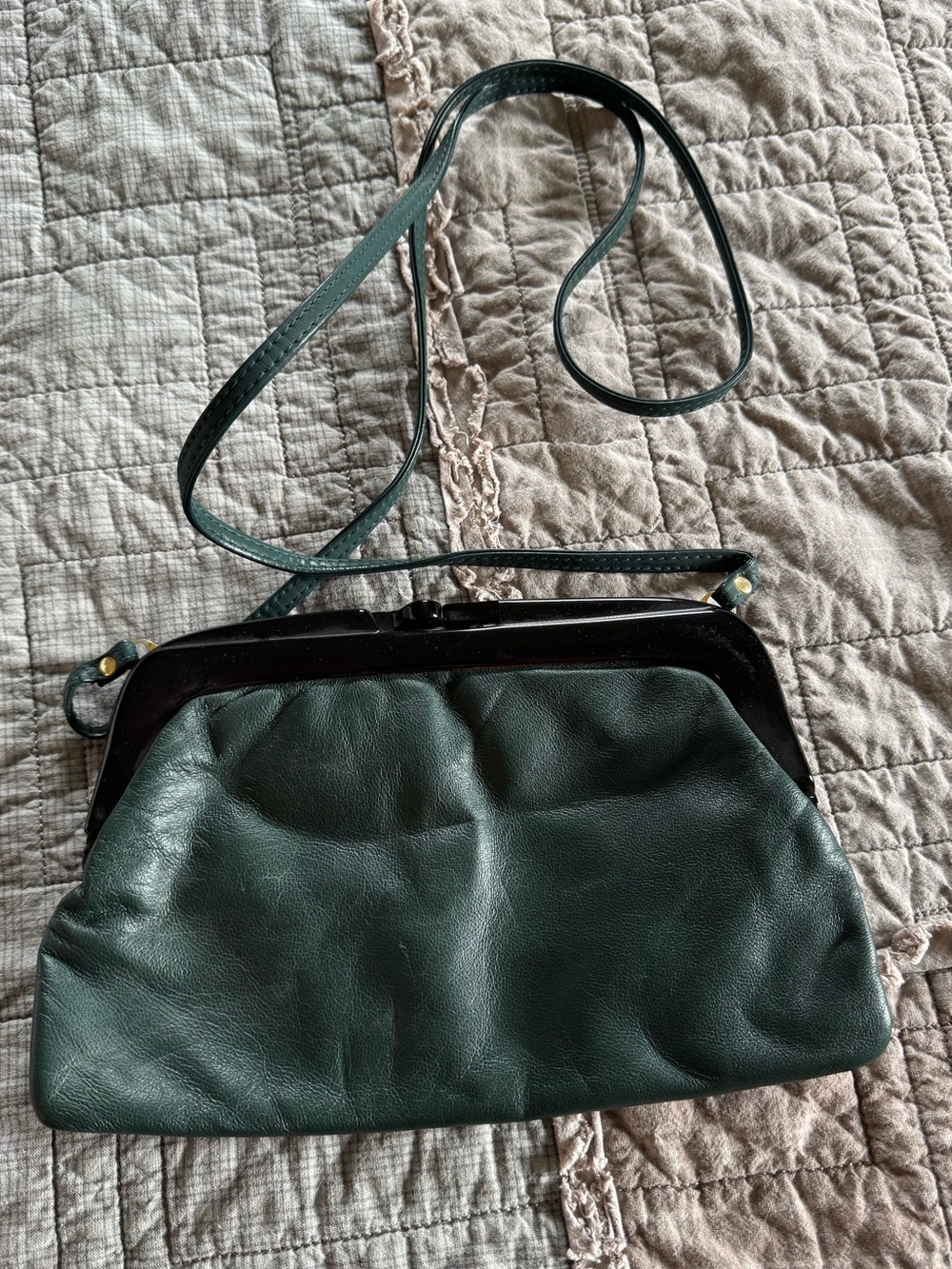 Vintage Green Leather Crossbody Bag - Unbranded